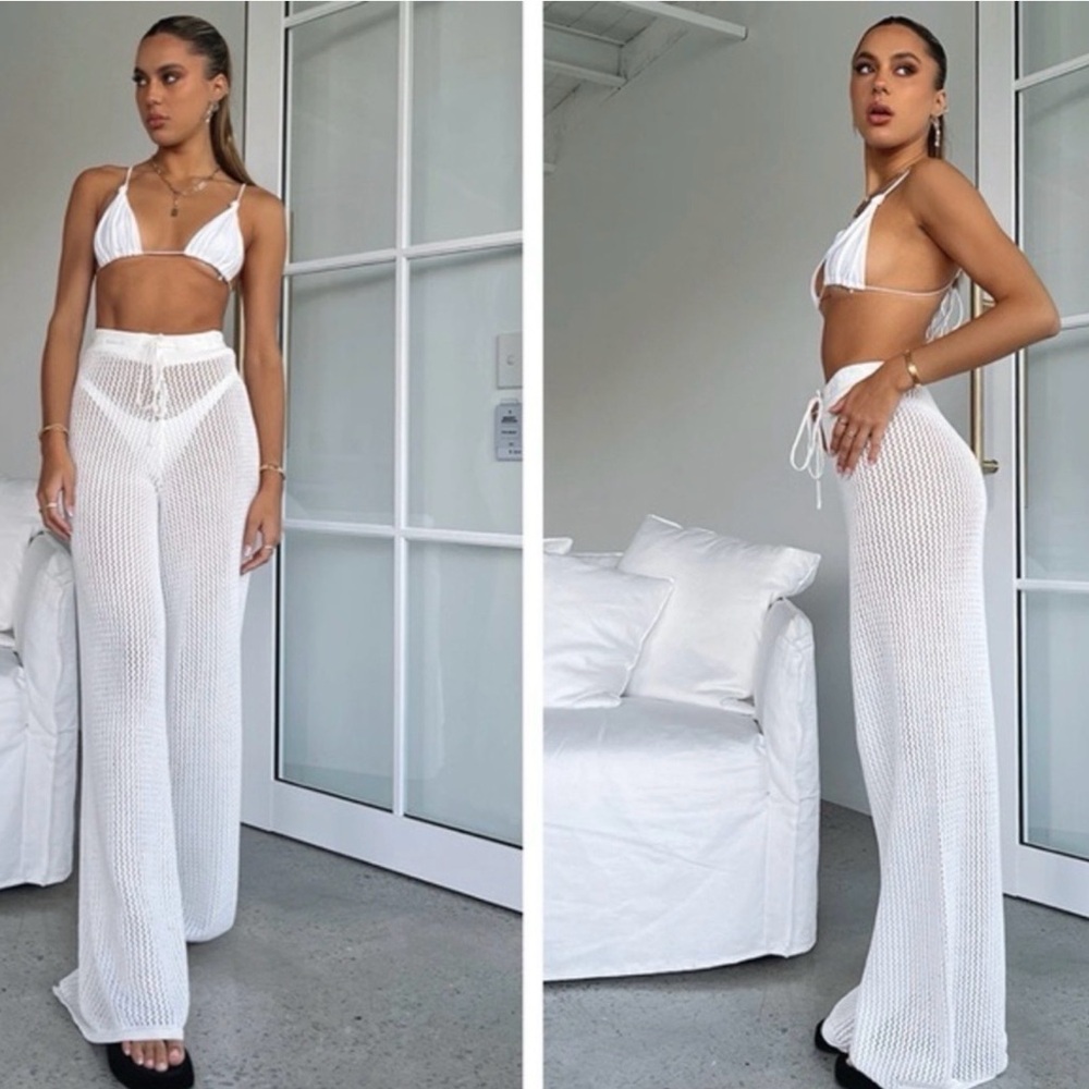 White Fox Boutique White Crochet Wide-Leg Beach Pants